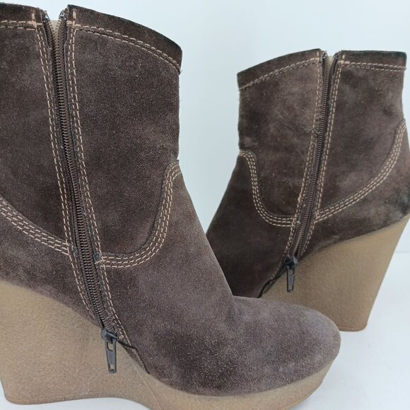 Diesel Unkle Jessy Brown Suede Wedge Ankle Boots Size 39 Platform - Picture 8 of 16